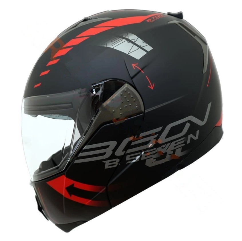 KASK ÇENE AÇILIR GÖZLÜKLÜ BEON KIRMIZI SİYAH [ L ] (57804)