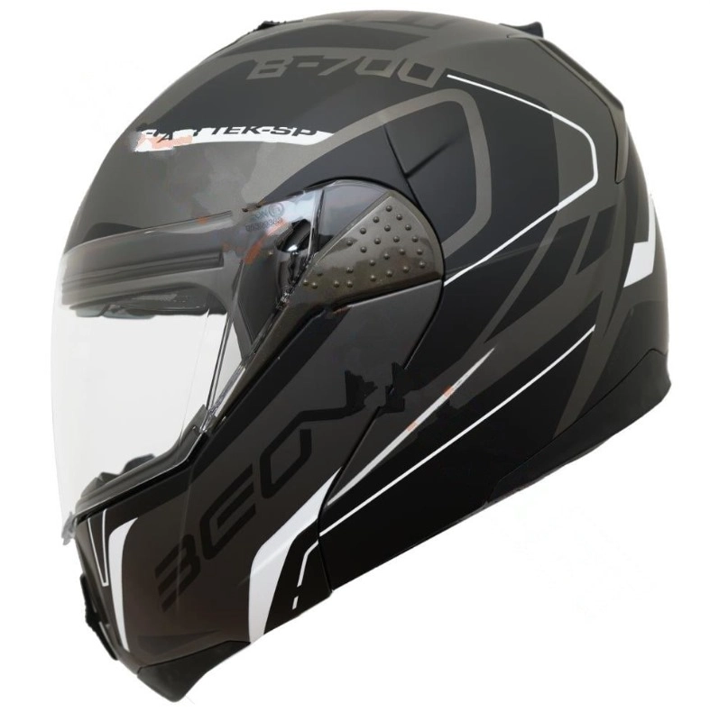 KASK ÇENE AÇILIR GÖZLÜKLÜ BEON SİYAH GRİ[ M ] (57811)